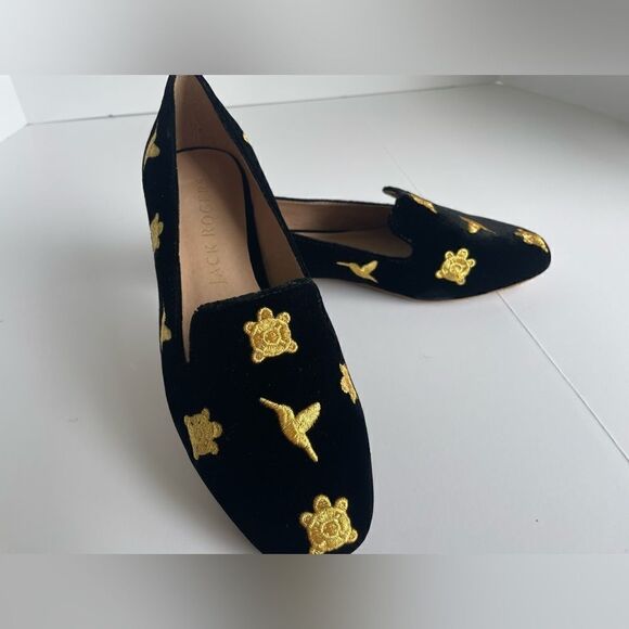 Jack Rogers Velvet Embroidered Slippers Size 5 - Picture 1 of 10